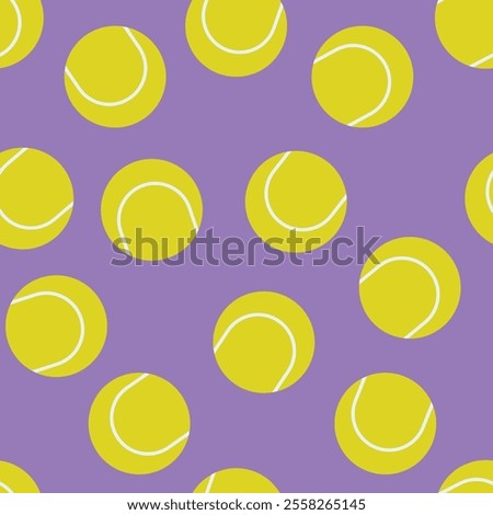 Seamless pattern with yellow tennis balls on purple background