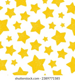 Seamless pattern with yellow  textured stars