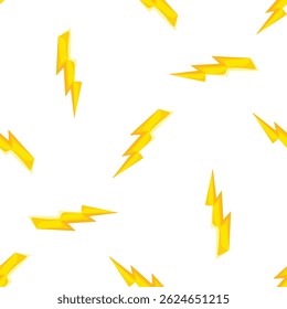 Seamless pattern of yellow thunderbolt striking on white background, ideal for energetic and electric themes