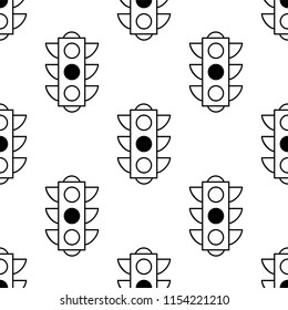 Seamless pattern of yellow traffic lights on white background. Print for the designer. Linear vector pattern for book or package or screen design. Minimalistic style design. Black white versions.