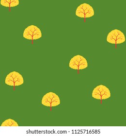 Seamless pattern with yellow trees on a green background.