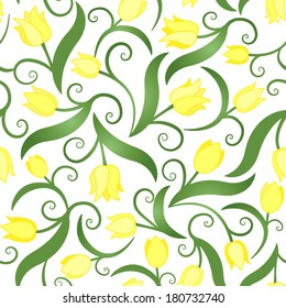 Seamless pattern with yellow tulips