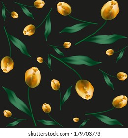 Seamless pattern with yellow tulips. Vector illustration.