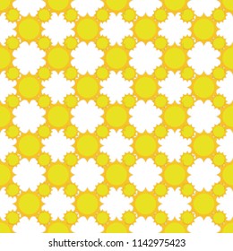 Seamless pattern lot of yellow vector paper sun pictogram with realistic shadows. High quality template illustration for T-shirt prints web app.  