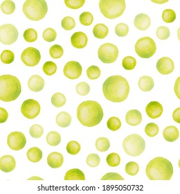 Seamless pattern with yellow watercolor circles on white background. Vector seamless cute pattern