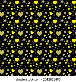 Seamless pattern with yellow watercolor hearts. Background design.