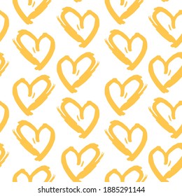 Seamless pattern yellow white heart brush strokes lines design, abstract simple scandinavian style background grunge texture. trend of the season. Can be used for Gift wrap fabrics, wallpapers. Vector