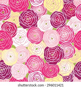 Seamless pattern with yellow, white pink and red roses.