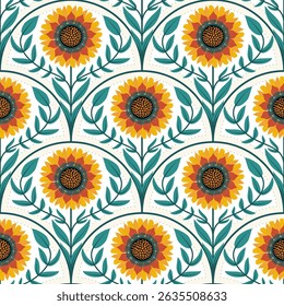 Seamless pattern with yellow wild flowers. Seamless pattern with sunflowers. Yellow stylized flowers.