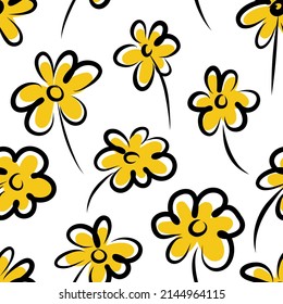 Nahtlose Muster gelber Wildblumen auf weißem Hintergrund. Vektorgrafik