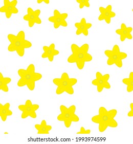 Seamless pattern with yellowe flowers isolated on white background. Vector illustration for any design.