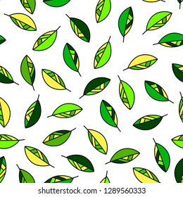 Seamless pattern with yellow-green, lime-green leaves. Floral background for textile, home decor, fabric, textile and covers. Vector.