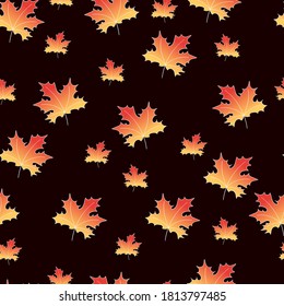 Seamless pattern with yellow-orange maple leaves. Vector sketch. Use for packaging, fabric, web design, napkins.
