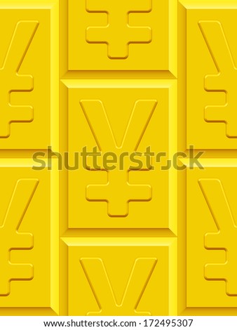 Seamless pattern of the Yen and yuan symbol plates. Symbols and plates pattern and  background are located on different layers
