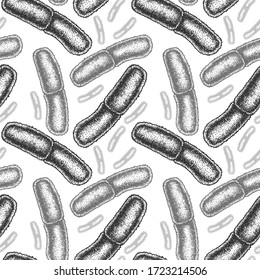 Patrón sin problemas con yersinia pestis. Ilustración vectorial en estilo vintage grabado.