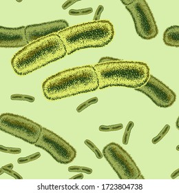 Seamless pattern with yersinia pestis. Vector illustration in vintage engraved style.