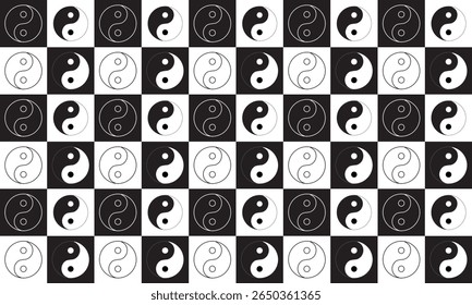 Seamless pattern Yin Yang icons. Vector illustration.