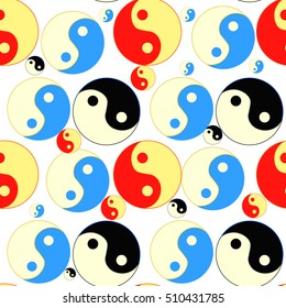 seamless pattern yin yang Japan red, blue. vector illustration