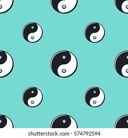Seamless pattern with ying yang on a blue background
