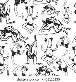 seamless pattern yoga doodle style