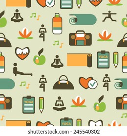 Seamless pattern with yoga equipment.