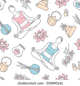 Seamless pattern with yoga icon. Colorful background vector. Decorative wallpaper, good for printing