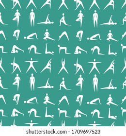 Seamless pattern with yoga poses. Vector illustration. Design element for fabric, banner, wallpaper, wrapping paper. Flat design. Vector illustration.