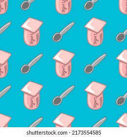 Seamless pattern with yogurt and spoon