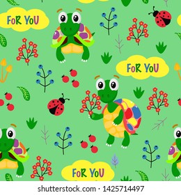 seamless pattern for you with colorful turtles - vector illustration, eps