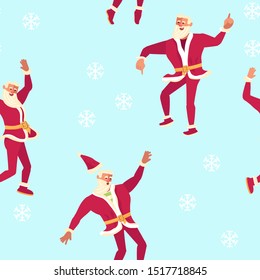 Seamless pattern with Young athletic Santa Claus dancing. xmas fitness activity. Flat Art Vector illustration
