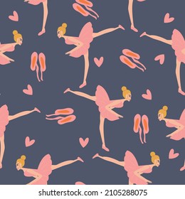 Seamless pattern of a young ballerina in a pink dress. Vector illustration. 