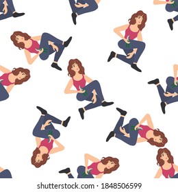 Nahtloses Muster mit einem jungen Mädchen mit einem Beschneidungspfad in den Händen auf weißem Hintergrund. Starker Mann mit Gartenwerkzeug im flachen Stil. Cartoon Menschen bei der Arbeit.
Stock-Vektorgrafik für Design, Dekoration