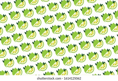 Seamless pattern with young green lemon and little leaves Cute vector background. Illustration of bright summer fruits.