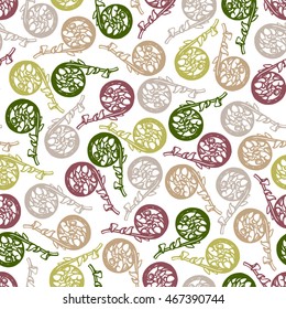 Seamless pattern with young sprouts of fern. Background. Hand drawn.