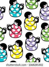 Seamless pattern with young woman and cup of milk. Vector illustration in simple style.