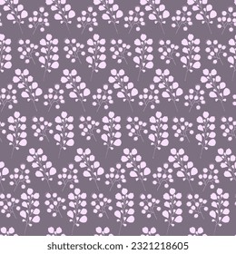Seamless pattern for your design. Pink twigs on beige background. Illustration can be used for templates, wallpaper, greeting, card. 