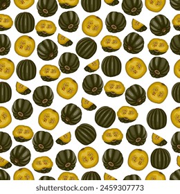 Seamless pattern with Zapallo Macre Squash. Winter squash. Cucurbita maxima. Vegetables. Cartoon style. Isolated vector illustration.