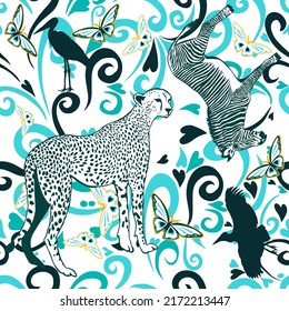 Seamless pattern zebra and cheetah. Abstract background . Vector illustration