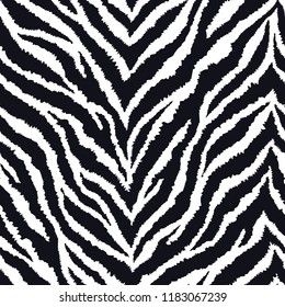 Seamless pattern with zebra fur print. Vector illustration. Exotic wild animalistic texture. 