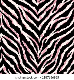 Seamless pattern with zebra fur print. Vector illustration. Exotic wild animalistic texture. Pastel pink and creamy colors.