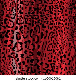 Seamless pattern, Zebra and leopard fur. Fashionable red background print in vector. Jaguar, Cheetah, leopard.