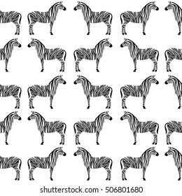 Seamless pattern with zebra silhouette on white background. Vector illustrations. African animals.