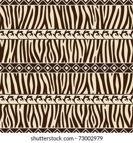 Seamless pattern with  zebra skin and abstract signs.