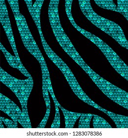 Seamless pattern with zebra skin and sequins. 