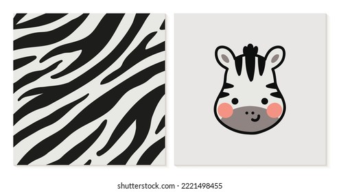 Seamless pattern with zebra stripes and zebra head illustration