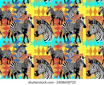 Seamless pattern of zebra. Suitable for fabric, mural, wrapping paper and the like. 