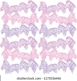 Seamless pattern with zebras. Animals are africa. Stylish drawing. Pattern with animals. Ethnic background. Drawing by hand.