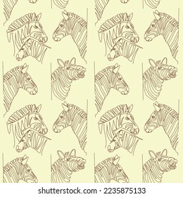 Seamless pattern with zebras drawn in line art style