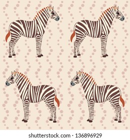 Seamless pattern with zebras and flower stripes