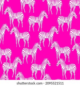 Nahtloses Muster mit Zebras auf rosafarbenem Hintergrund.